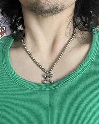Men Women Beads Sphere Legs Cross Pendant Necklace