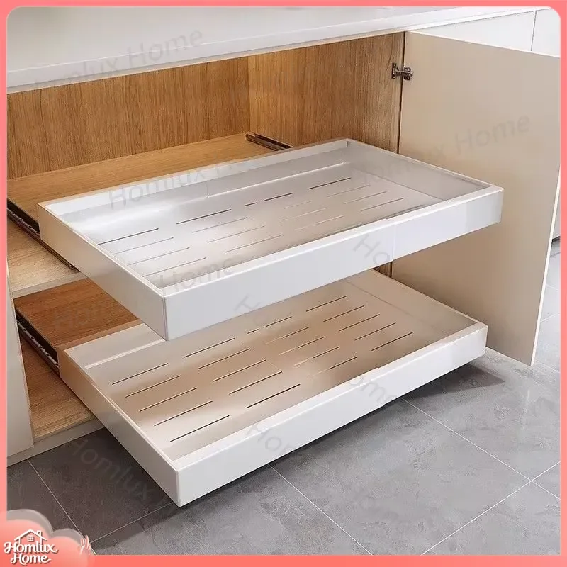 Kitchen Cabinet Pull Out Shelf Organizer Inner Slide Retractable Storage Rack for Dishes Seasonings Spices Cookware Utensils