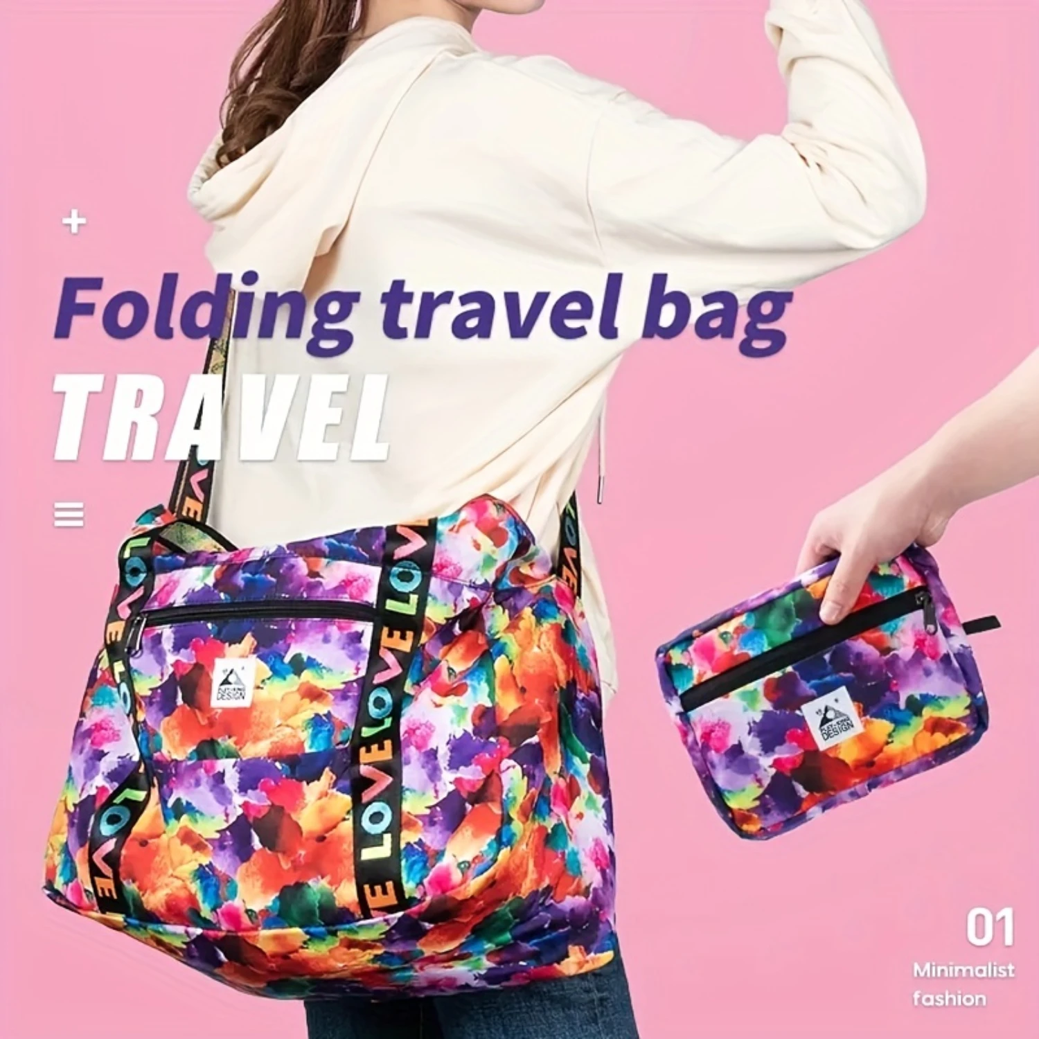 Over Printed Travel Duffel Bag, Zipper Luggage, Carry-on Bag & Clutch Pouch, Durable Crossbody Weekender Bags