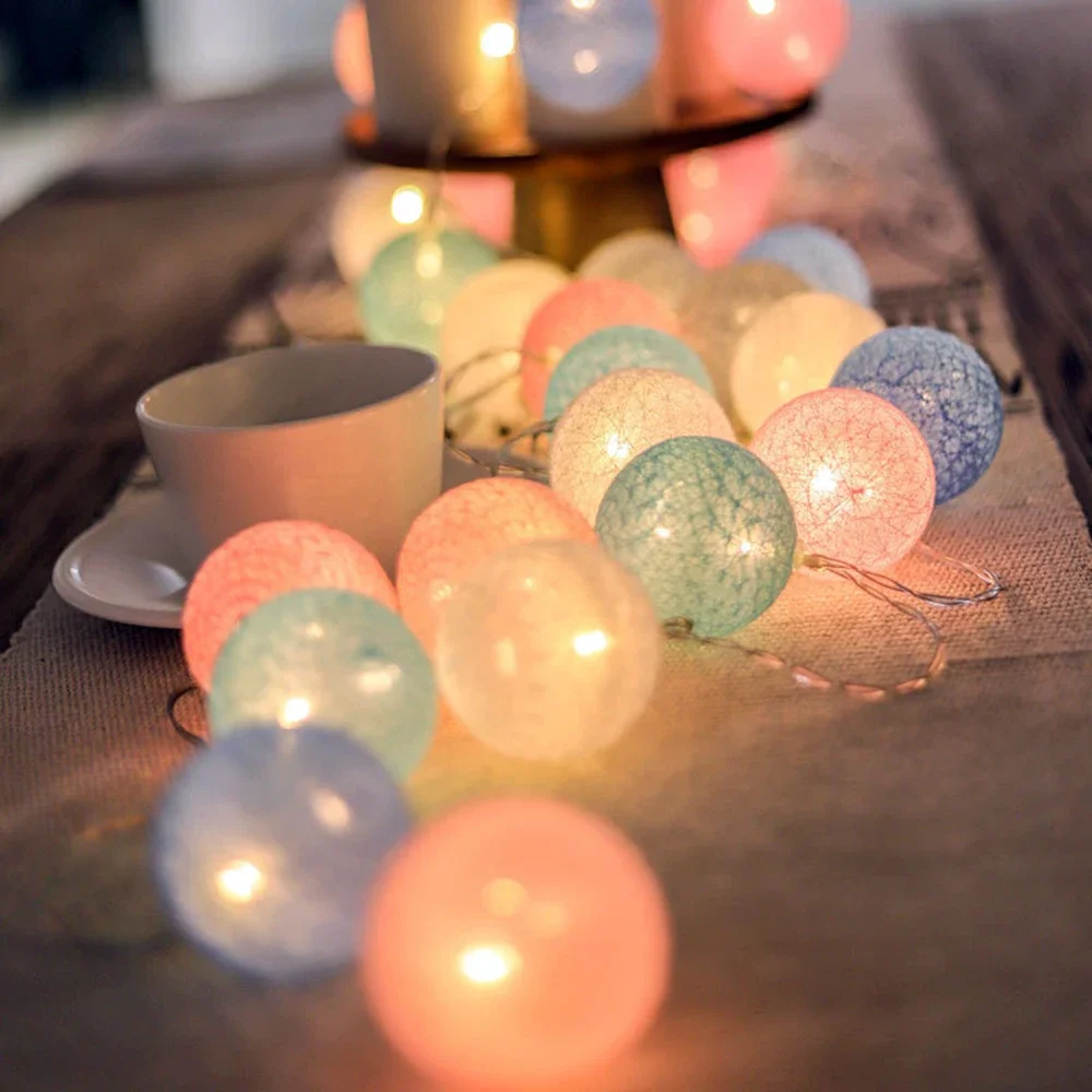 LED Cotton Ball Garland String Lights para o Natal, Fairy Lighting Strings para exterior, feriado, casamento, festa de Natal, decoração de casa, 20 LEDs