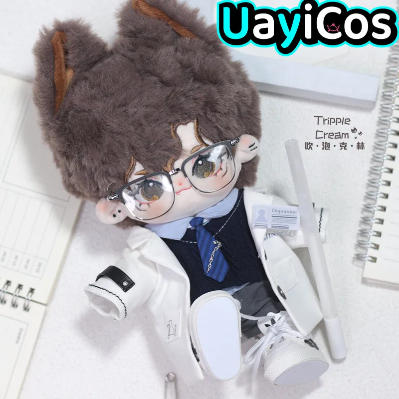 

Fashion Student Occupation Eyeglasses white Scientist Uniform Suit For 20cm Plush Plushie Cotton Doll Clothes Accessories