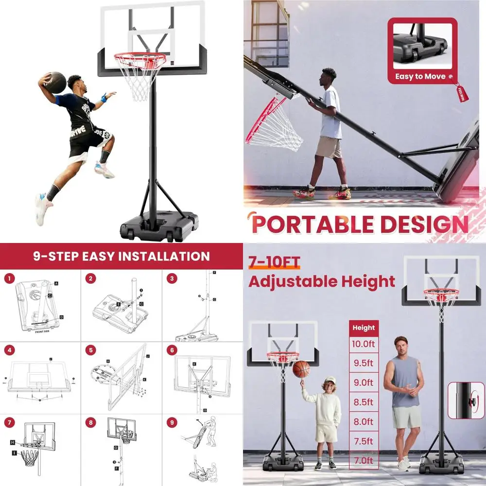 Sistem Ring Basket Portabel dengan Tinggi yang Dapat Disesuaikan - Rangka Baja Tahan Lama untuk Penggunaan Luar Ruangan dan Dalam Ruangan, 45 Inci