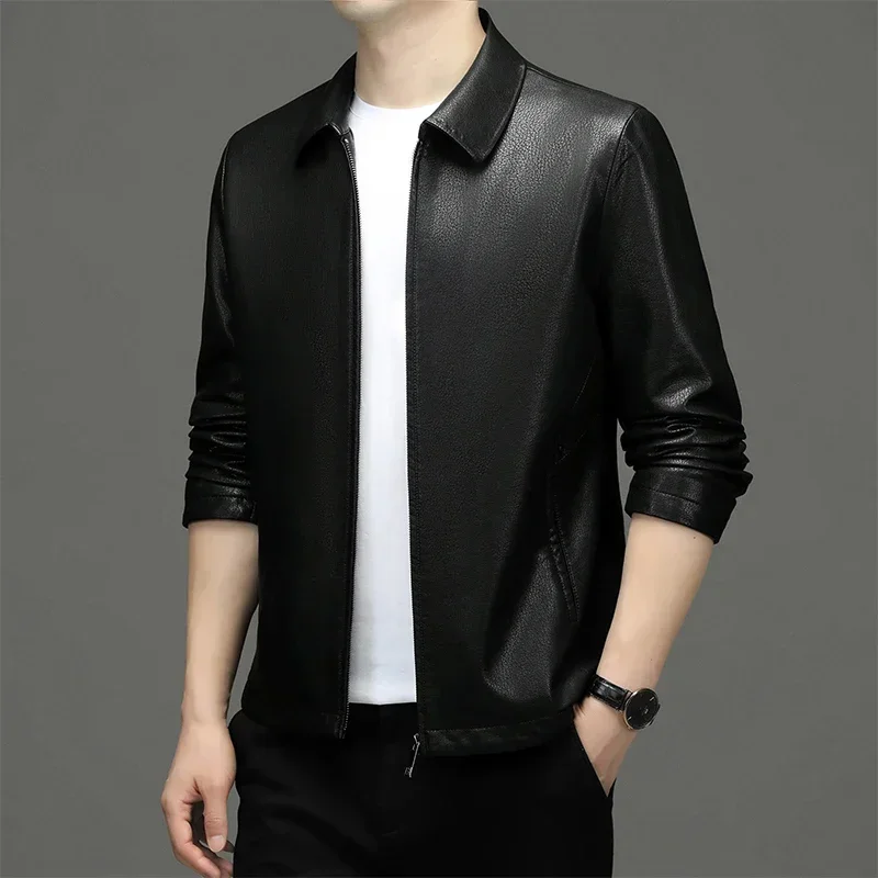 Autumn Winter New Men's Wear Leather Coat Leather jacket Stand Collar Coat Smooth Fashion and Handsome All-Match Leather Jacket