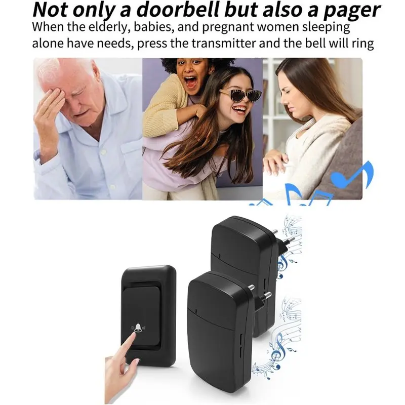 T19C Wireless Doorbell Set, Easy Installation, Long Range, LED, Waterproof Design, Ideal For Home EU Plug Multiple Combinations