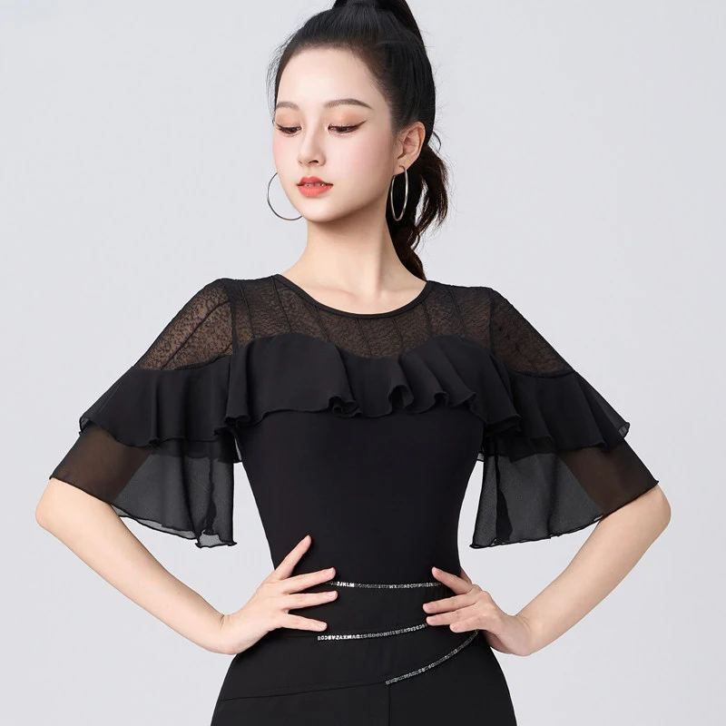 2026 Modern Dance Top For Women Standard Ballroom Dancing Training Clothes Adult Latin Practice Wear Black Dance Leotard AMY4055