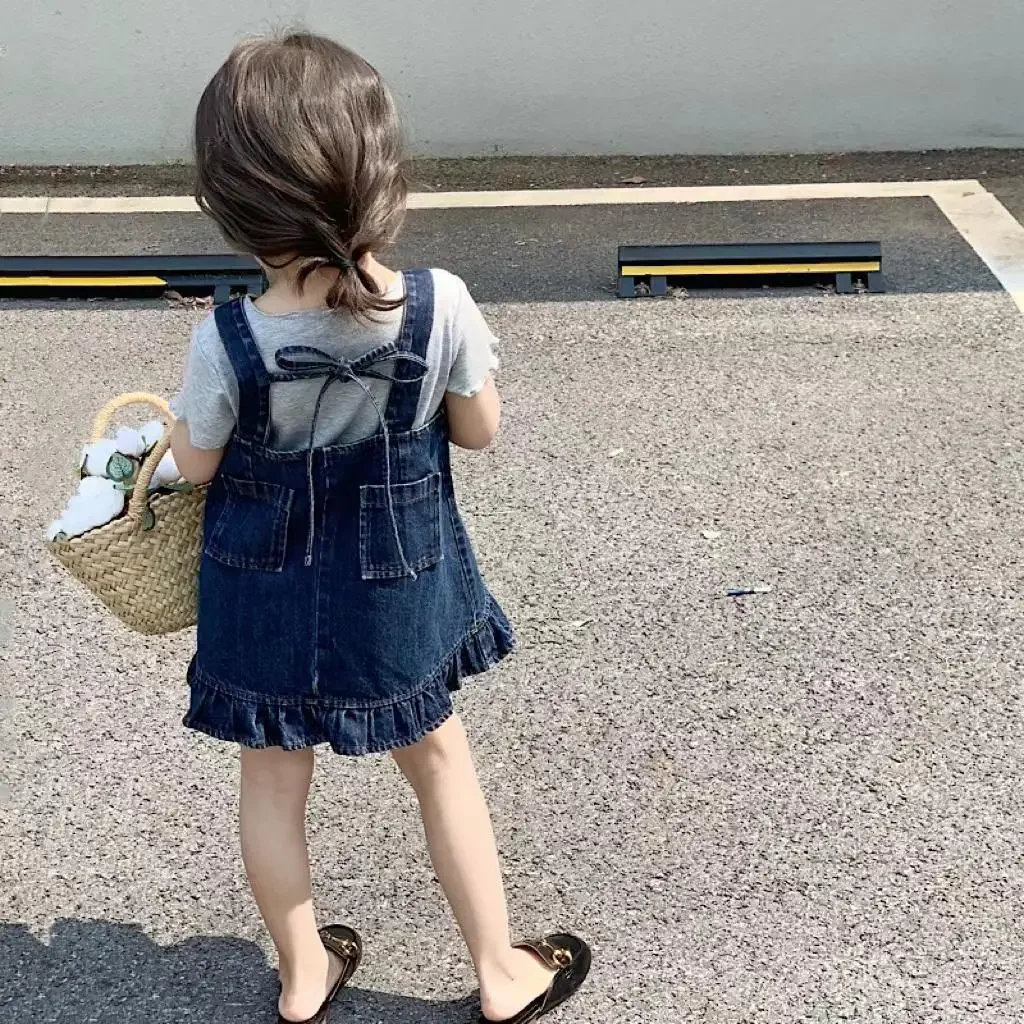 2022 Girls Kids Denim Dress+tops T-Shirts,fashion Casual Baby Summer Clothing Set Children Costume Robe Fille Clothes