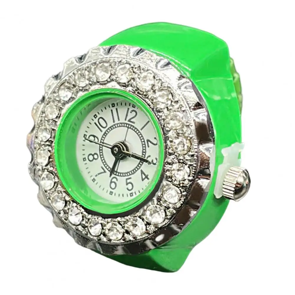 Chic Stretchy Comfortable to Wear Dazzling Rhinestone Round Watch Ring Fine Workmanship Quartz Watch Ring Party Supplies