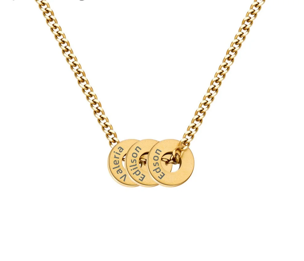 

Custom Name Engraved Bead Necklace with Round Circle Charms Accept 1-7 Names Accept Drop Shipping