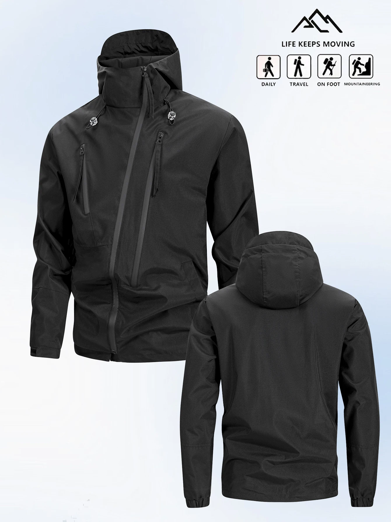 

Men's Lightweight Autumn High-Neck Hooded Jacket withVelcro Adjustable Cuffs-For Outdoor Sports Fitness Cycling Camping & Hiking