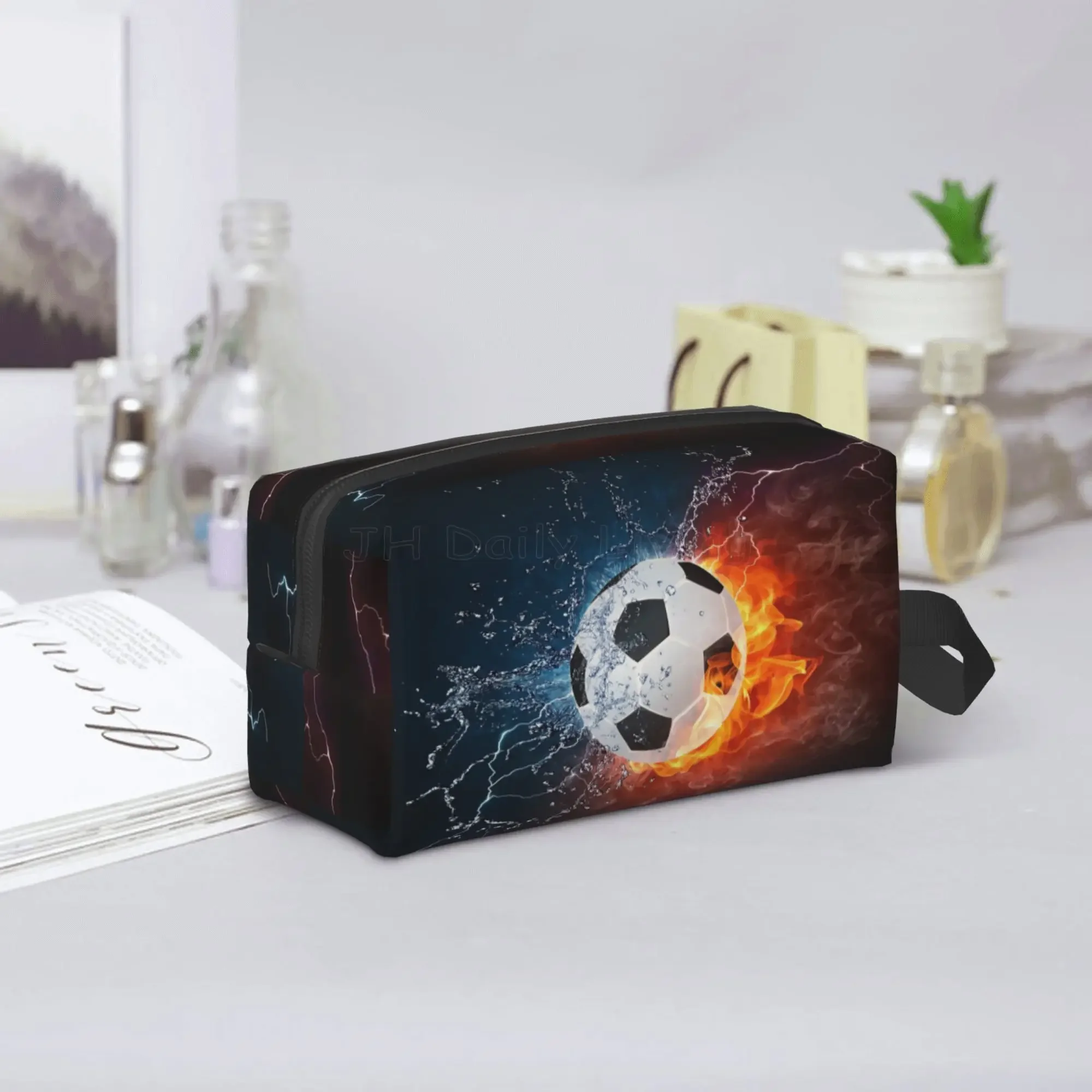 Soccer Football Ball Art Pattern Storage Bags for Men Women Portable Makeup Cosmetic Bag Large Capacity Travel Storage Organizer