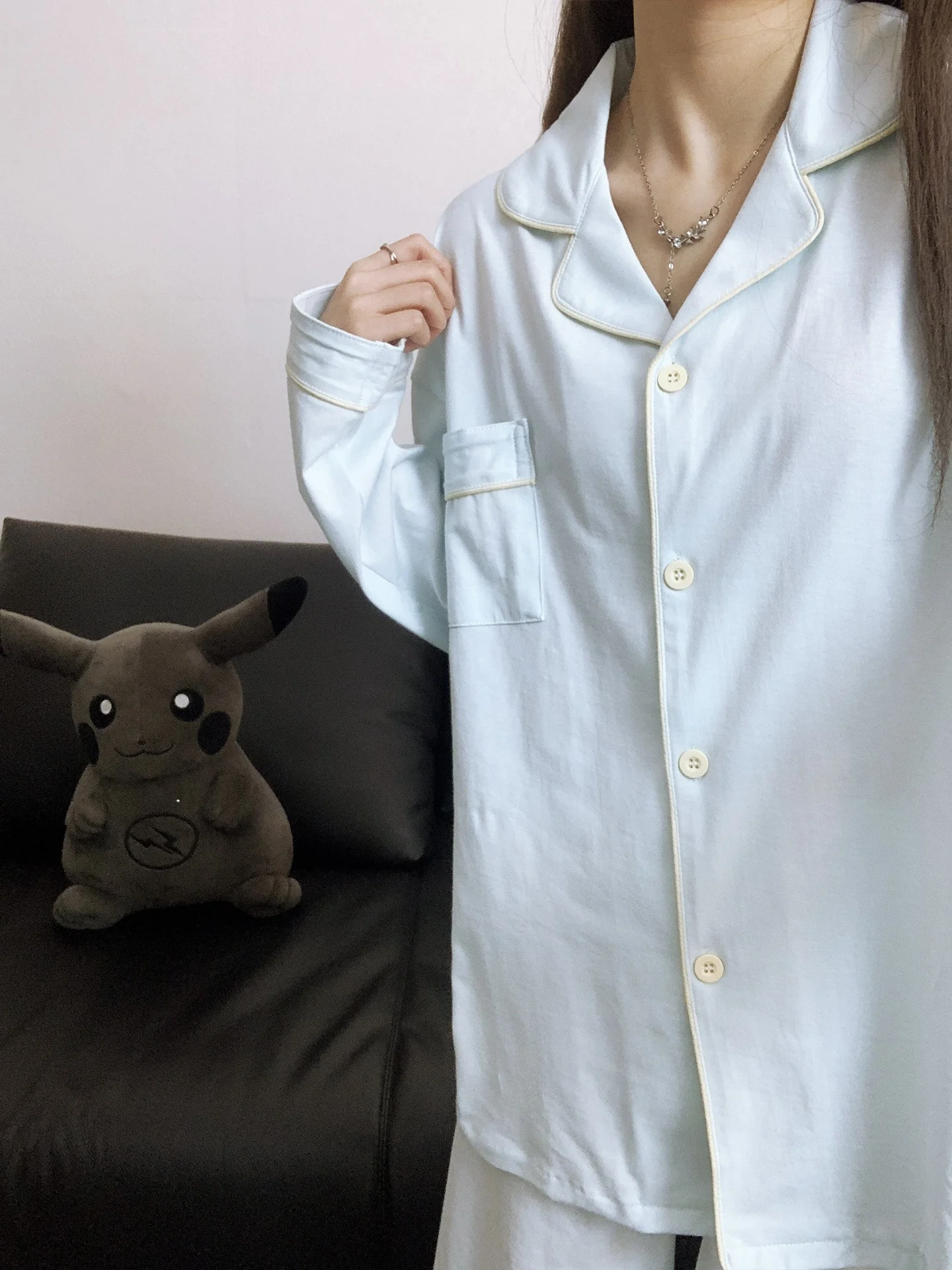 

Blue Cotton Pajamas Couple Sleepwear Long Sleeve Long Pants Home Clothes Set Men's 2026 New Korean Style Spring Autumn