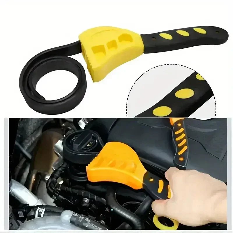 1Pc 6inch Belt Wrench Oil Filter Puller Strap Spanner Chain Wrench Strap Opener, Adjustable Disassembly Tool Automotive Tools