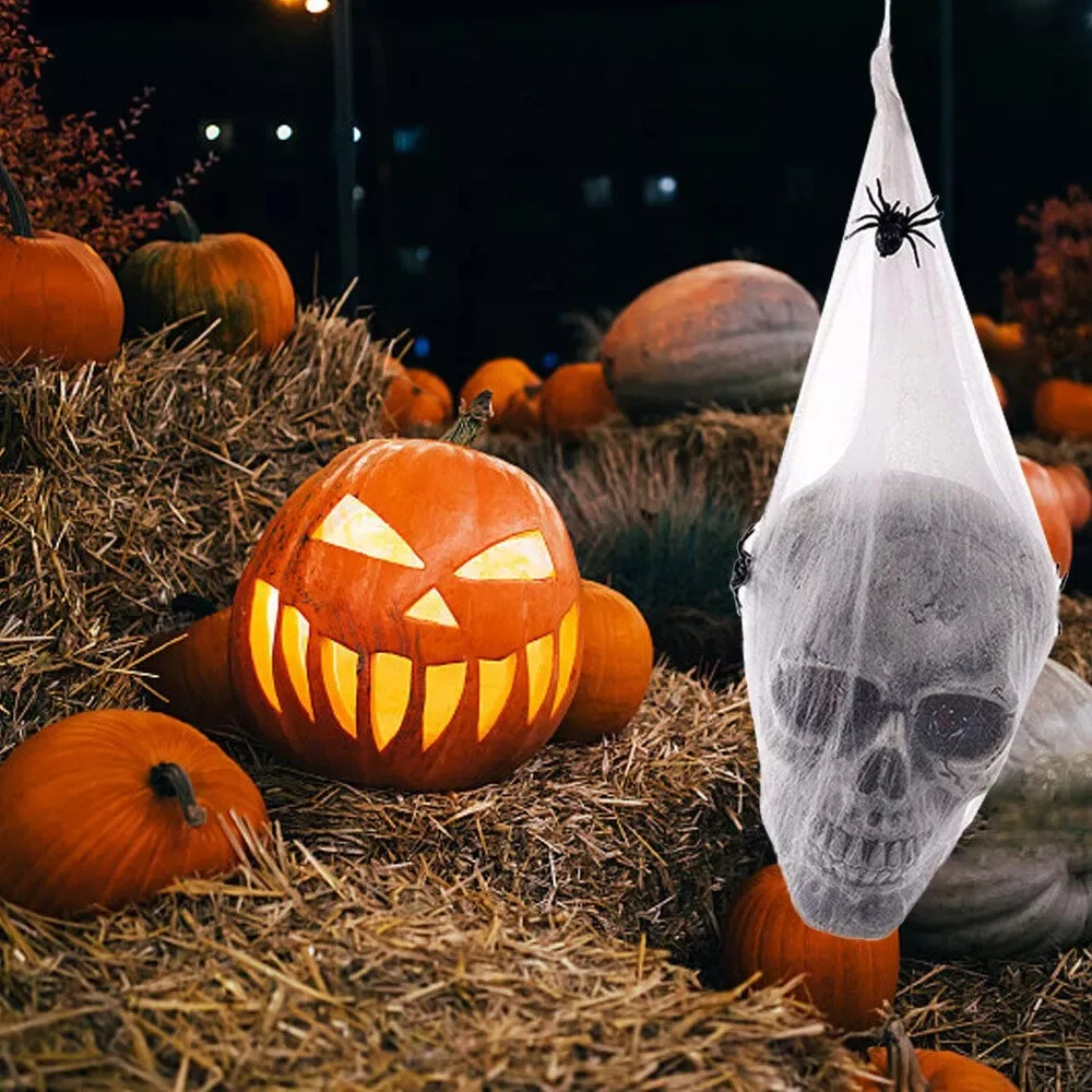 

Halloween Skeleton Voice Activated Decorations Luminescence Spider Cotton LED Red Eyes Spider Ghost Mesh Bag Haunted House Props