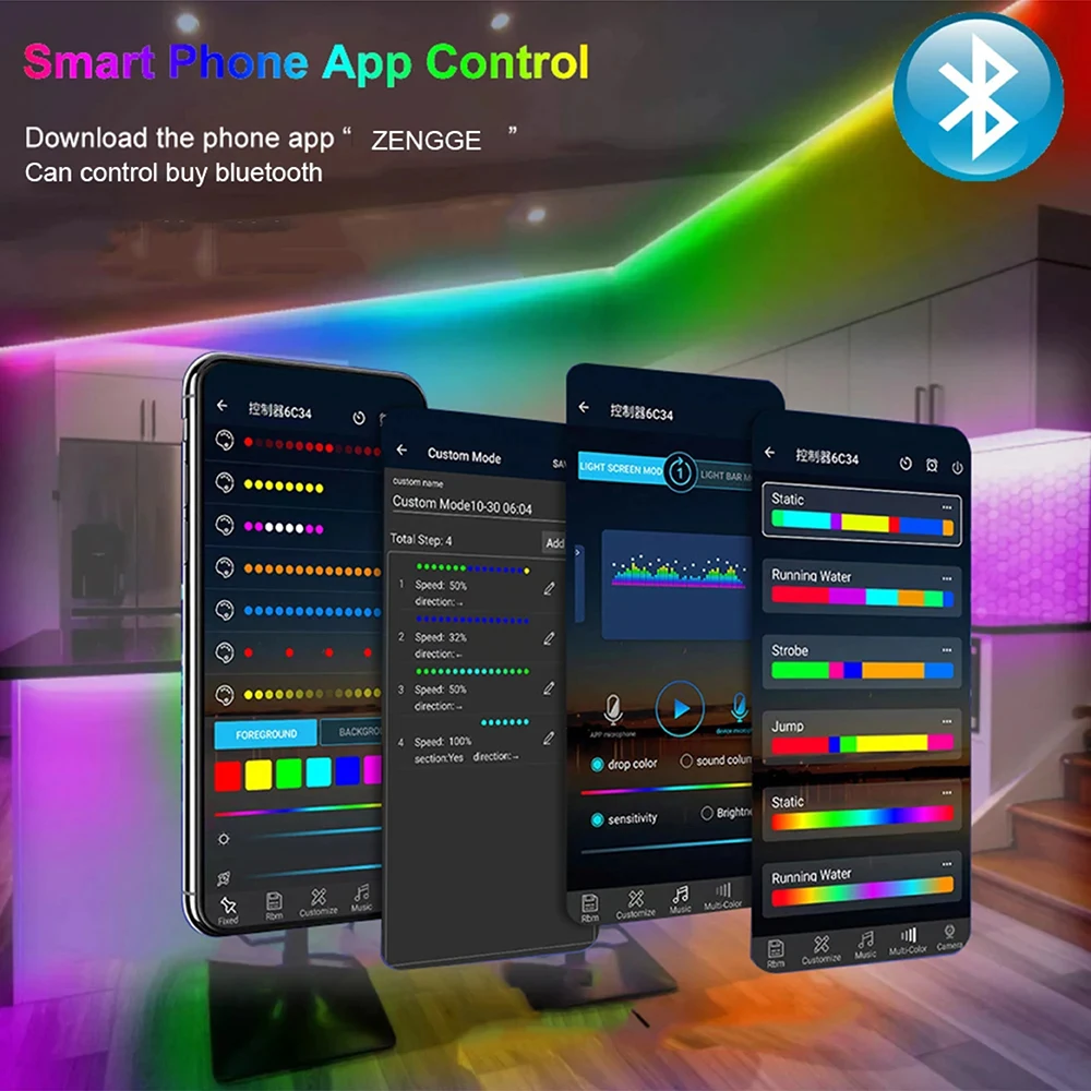 5 فولت WS2811 RGB COB قطاع وحدة تحكم USB بلوتوث الذكية APP التحكم 720 المصابيح الصوت المنشط أوضاع الموسيقى تشغيل/تأثير الشلال #4