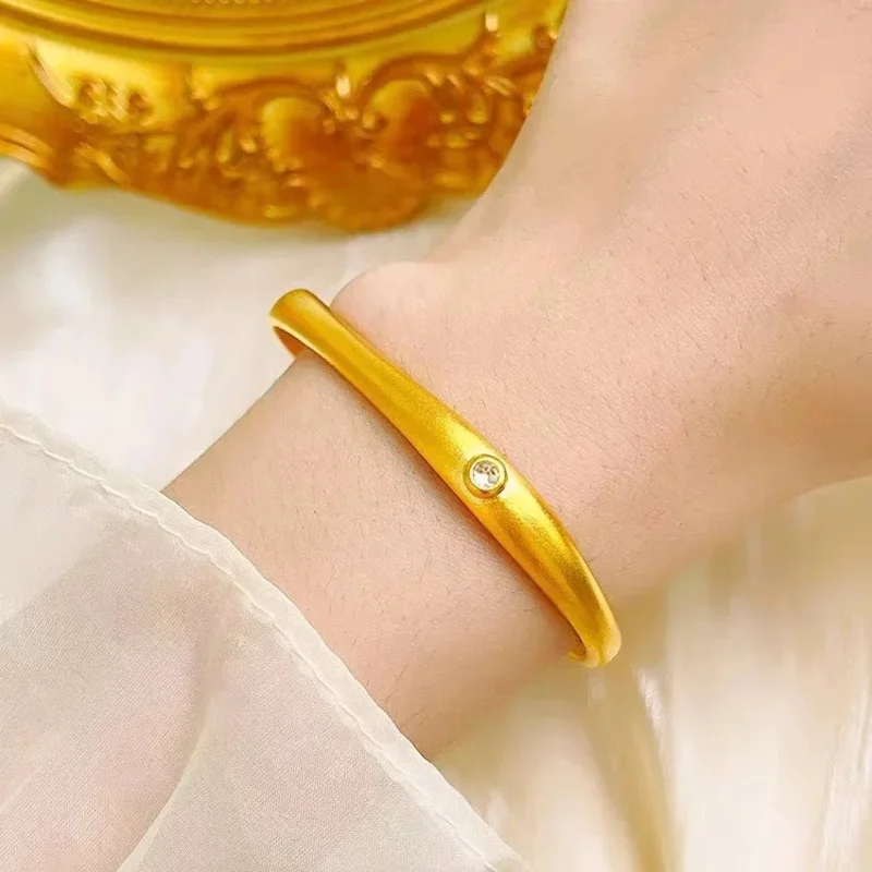 

2025AU999 24K real gold ancient point drill horseshoe bracelet opening solid gold high-grade sense bracelet
