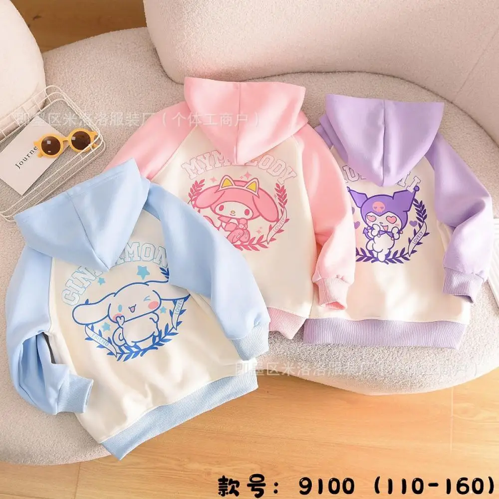 Kawaii Kuromi Girls Hoodie Sanrio Anime Cinnamoroll My Melody Zipper Coat Student Spring Cartoon Sweet Babys Clothes Kid Gifts