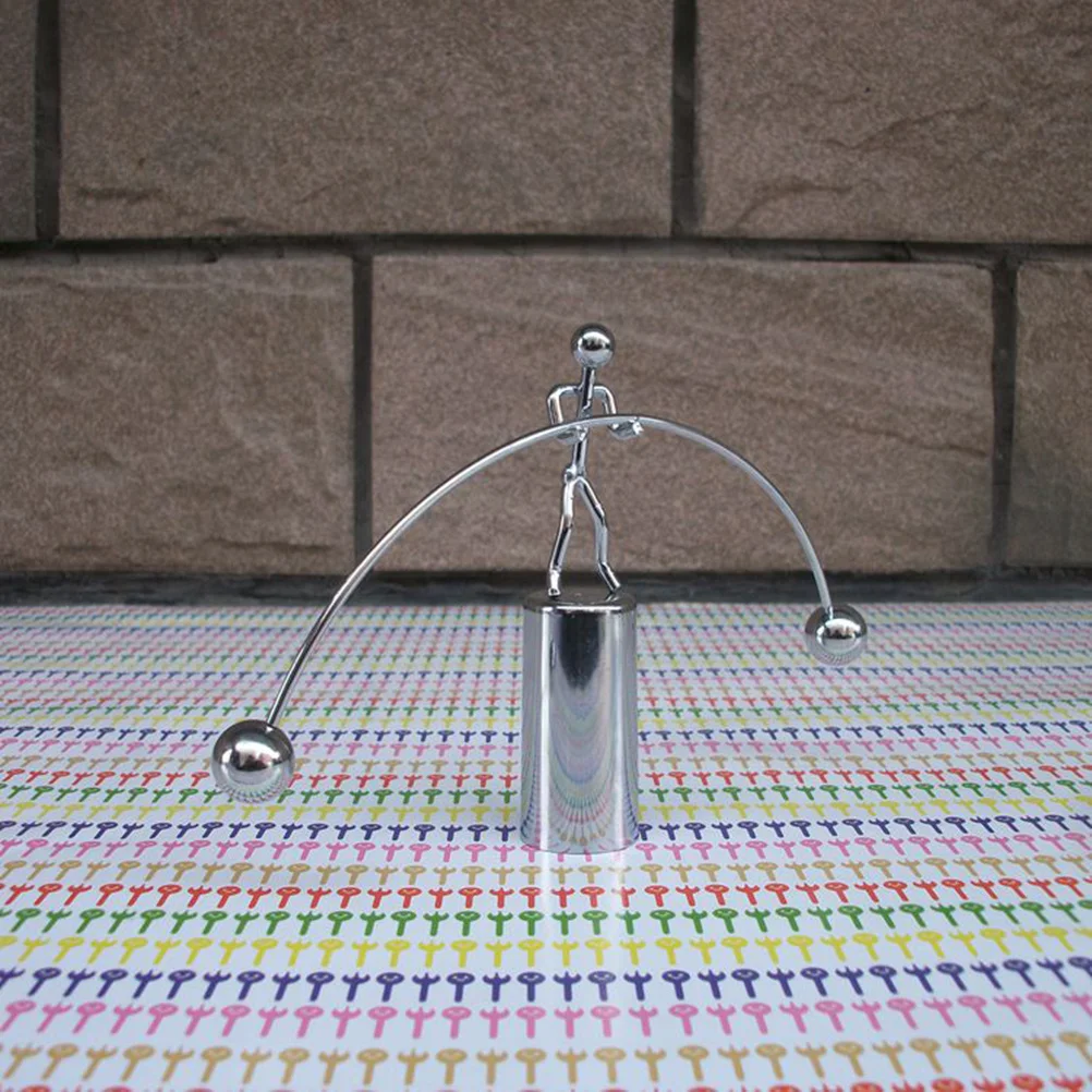 

Cute Weightlifting Desktop Art Ornament Metal Swing Moving Sculpture for Office Home Desk Decor Gift Silver