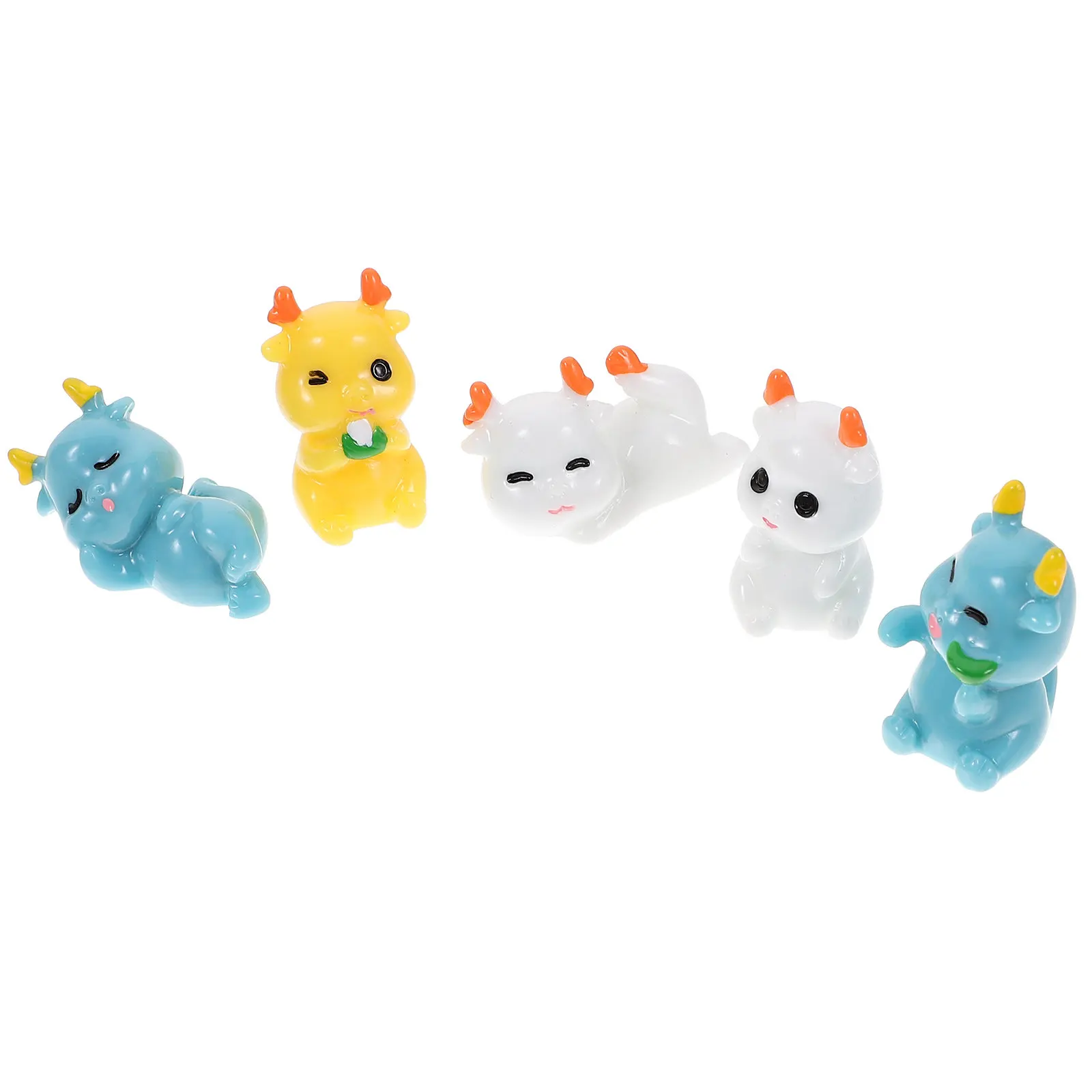 5Pcs Cartoon Dragon Resin Statue Mini Garden Decorations Micro Landscape Resin Dragon Ornament for Patio Table Plant Decor