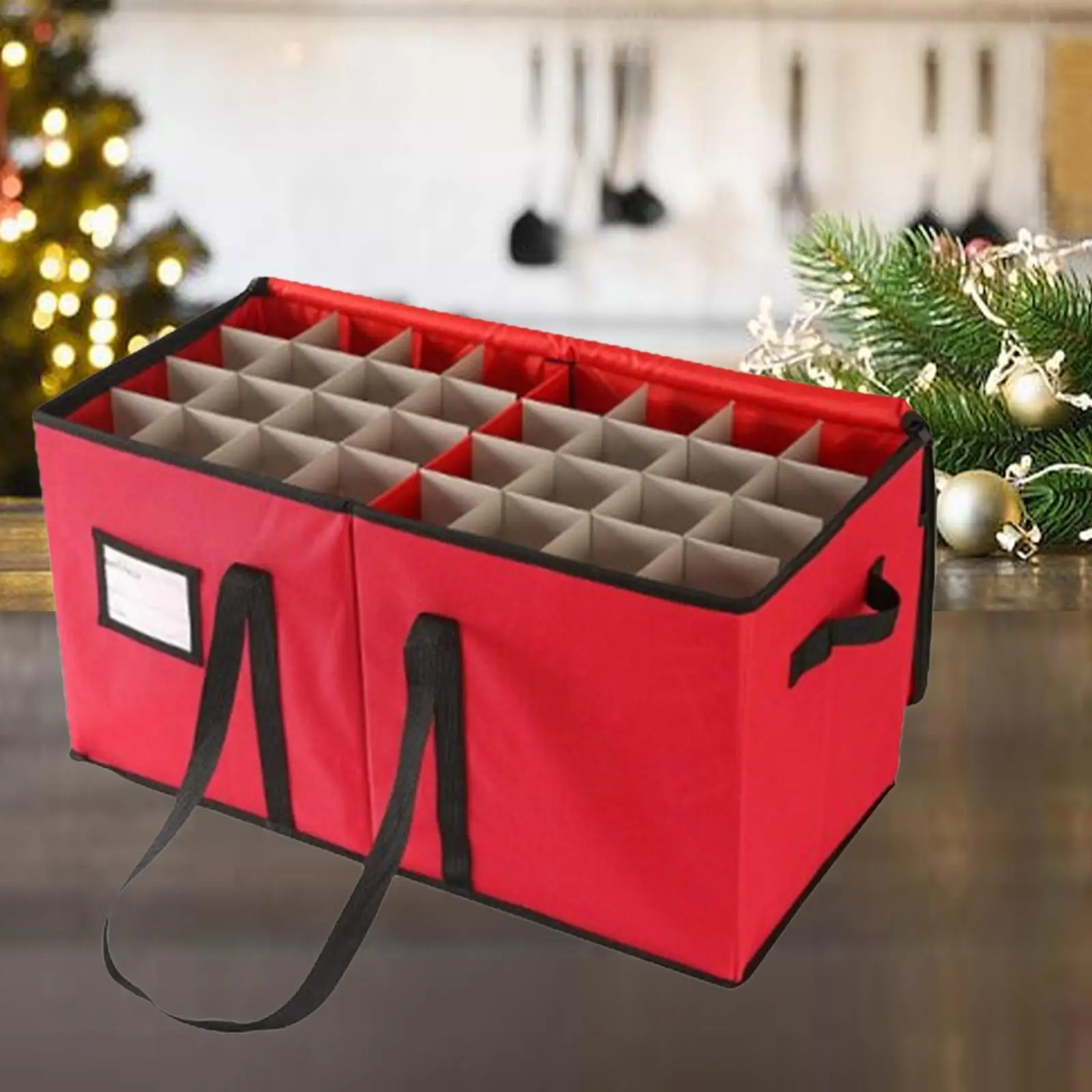 

Christmas Ornament Storage Contributes Slot Container Bin Pouch with Dividers with Handles with PVC Window for Party