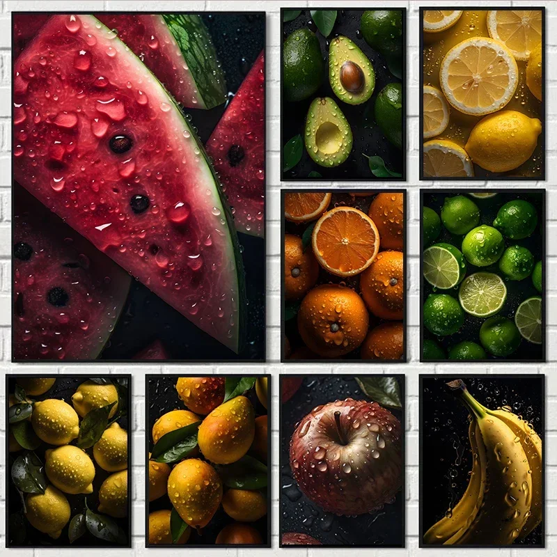 1pc frameless Canvas Painting Tasty Fruit Kitchen Canvas Paintings Watermelon Banana Apple Lemon Poster Wall Art Pictures for Ho