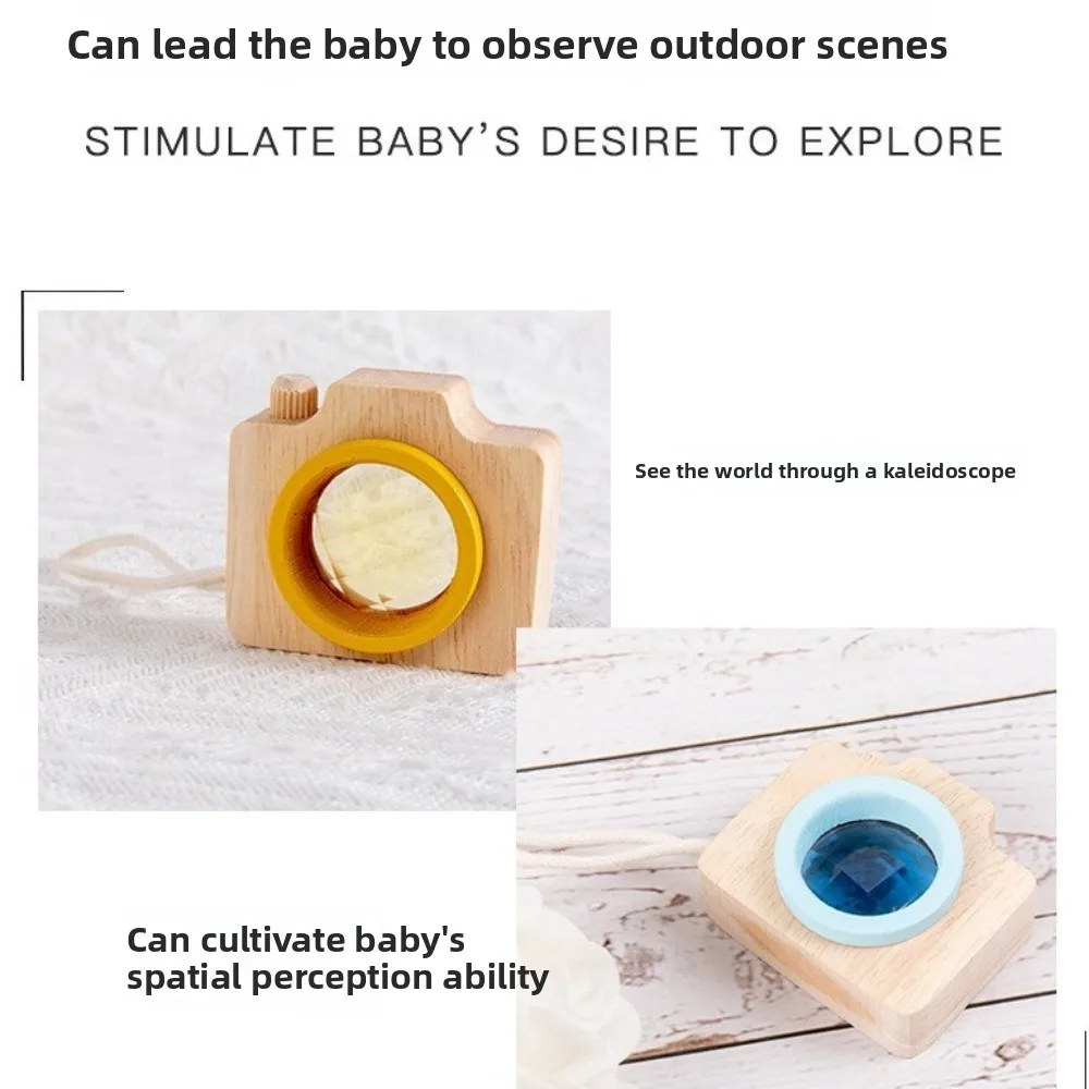 Cute Wooden Prism Lens Colorful Bee Eye Effect Kaleidoscope Mini Camera Rainbow Wooden Children Play