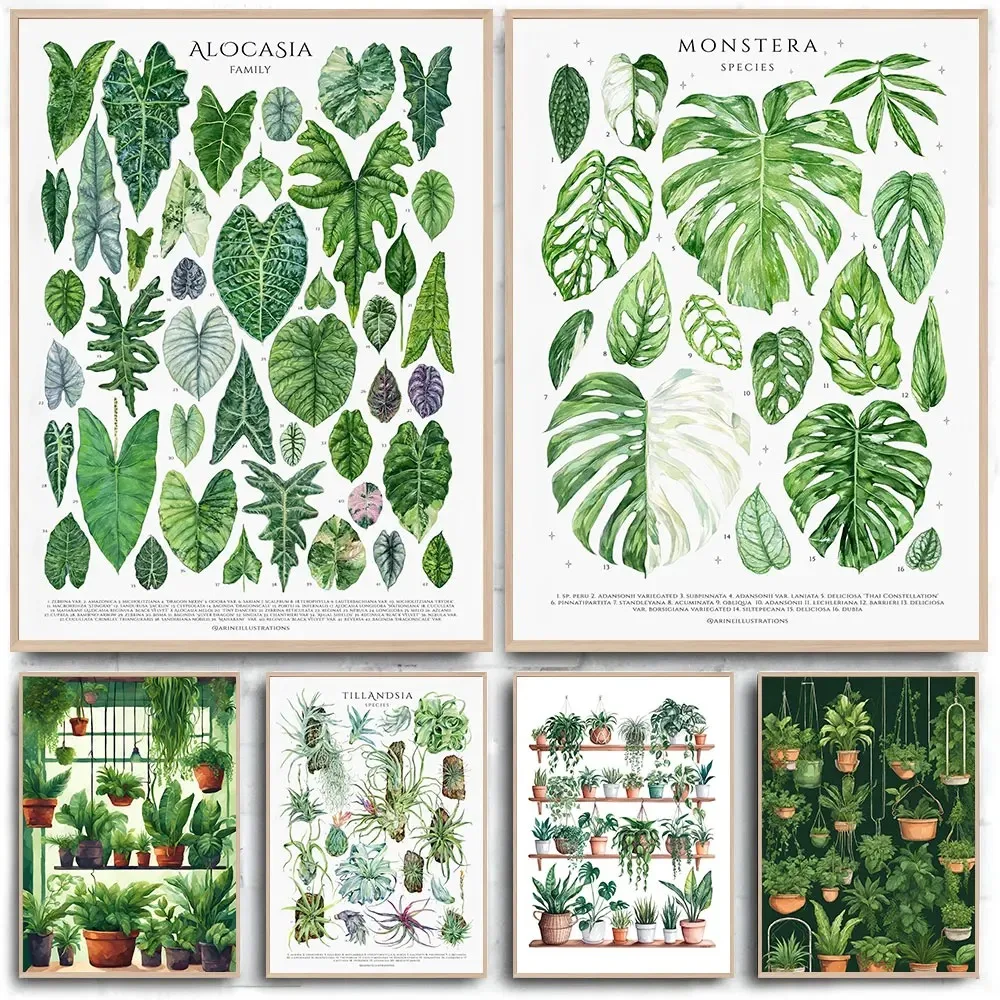 Grüne botanische Blätter, Kunstdruck für den Innenbereich, Zimmerpflanzen, Natur, Innenbereich, Leinwand, Wanddekoration, beruhigendes Poster, Blätter und Pflanzen