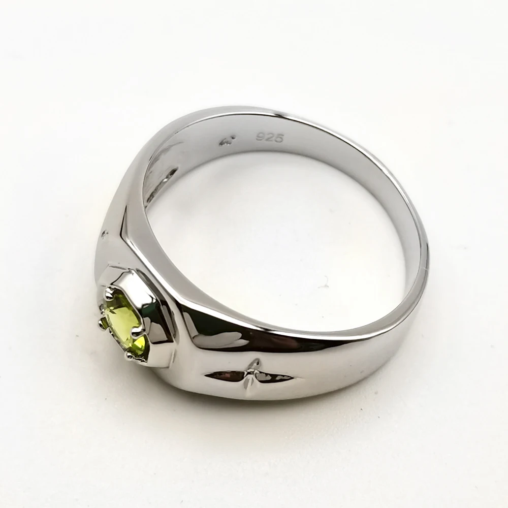 Natural Green Peridot Cross Ring Men 925 Sterling Silver 5mm Gemstone Birthday Crystal Jewelry R524GPN