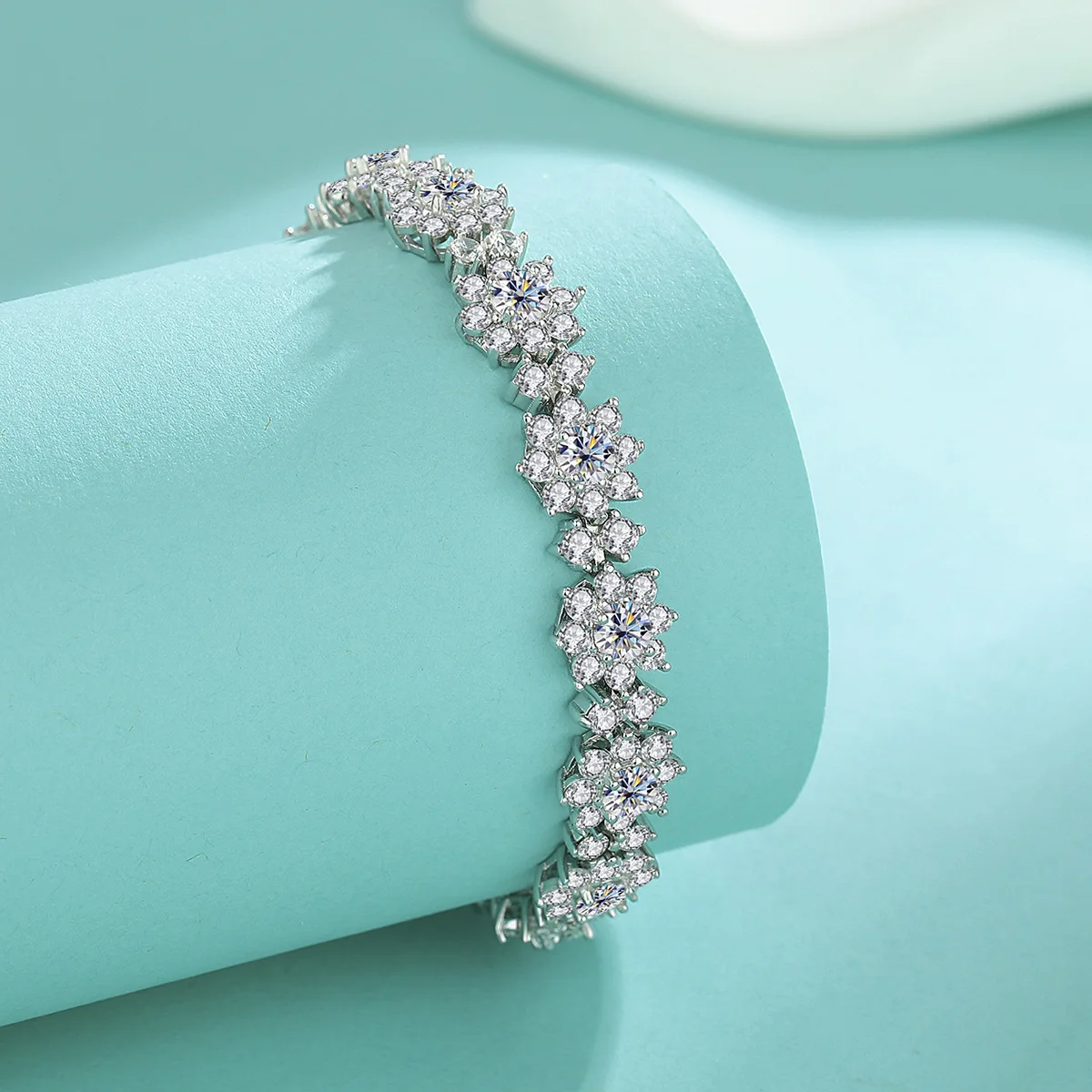 

S925 Silver Moissanite Sunflower Bracelet with Full Diamond Luxury D Color Moissanite Sunflower Tennis Bracelet