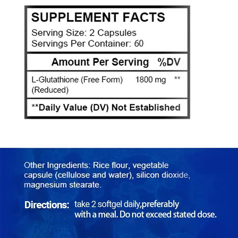 L-Glutathione Capsules 1800mg - Powerful Antioxidant, Supports The Immune System, Promotes Skin Health, Whitens & Reduces Spots