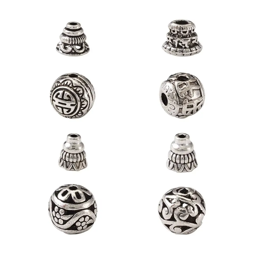 20Sets Tibetan Antique Silver Color 3-Hole Round Guru Beads T-Drilled Beads Buddhist Bead Cap for DIY Bracelet Jewelry Making