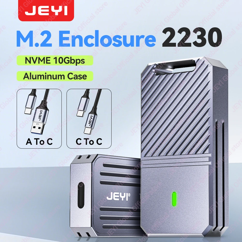 JEYI 2230 NVMe SSD Enclosure, PCIe USB3.2 10Gbps Aluminum M.2 Case Portable External Solid State Disk Box Supports UASP TRIM