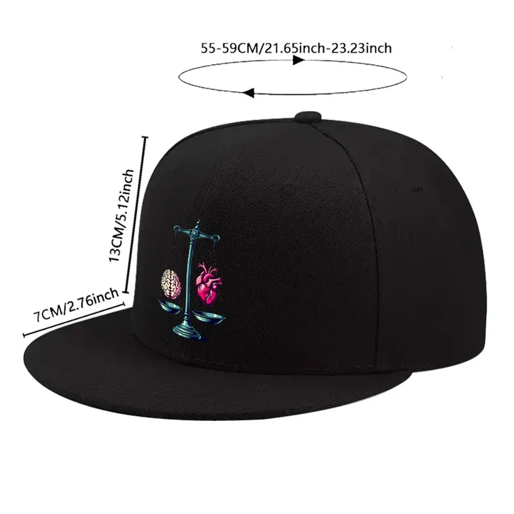 Brain and Heart Scale Graphic Baseball Cap Unisex Adjustable Flat Brim Casual Hat for Outdoor Travel