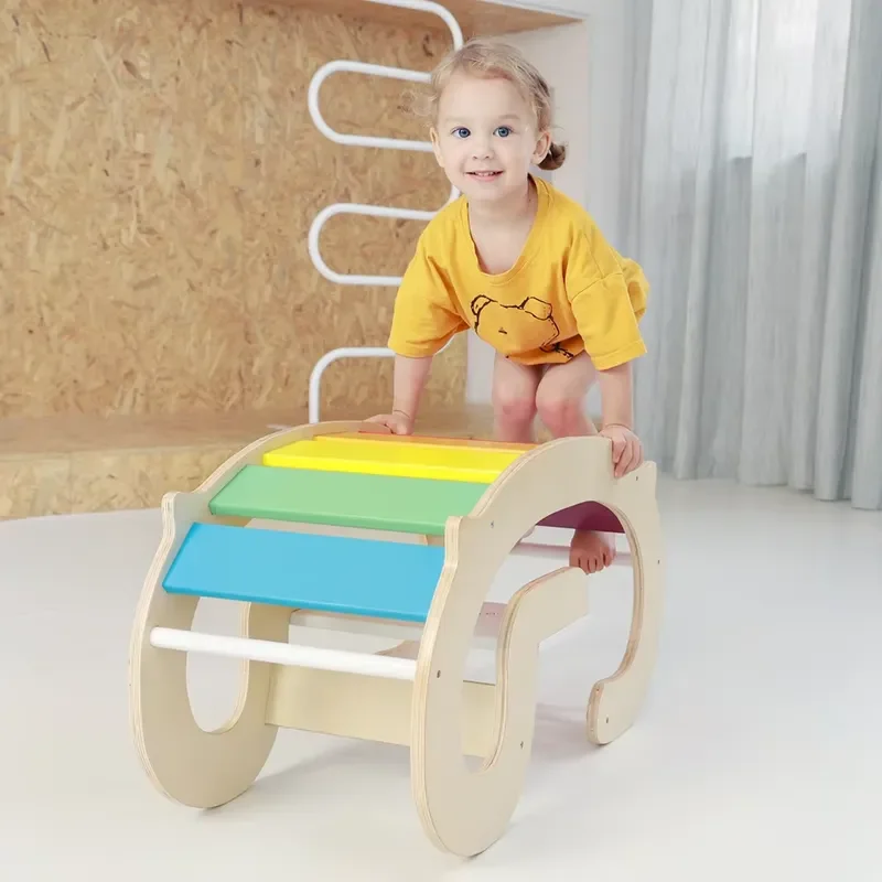 Wooden Childrens Furniture Set Baby Montessori Toys Rainbow Swing Climbing Arch Rocking Chair for Kids Play