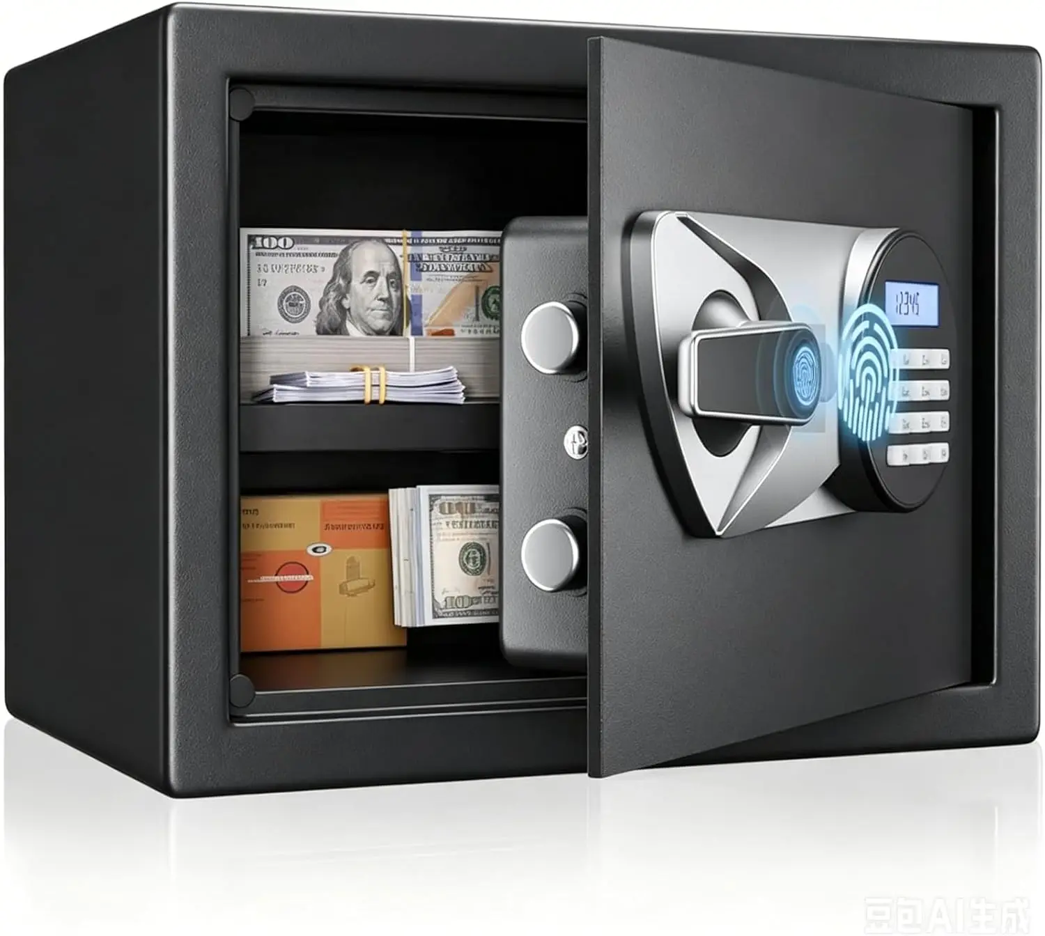 Biometric Gun Safe Box with 0.1s Fingerprint Unlock, 50-User Capacity, LCD Display, Dual Alarm, Fireproof Bag, 16-Gauge Steel, LED Light