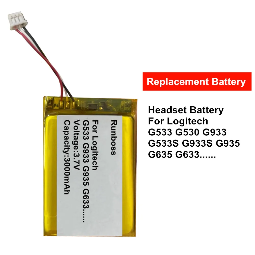 New 3020mAh 533-000132 Mouse Battery For Logitech G533 G933 G533S G933S G935 G633 G635 Wireless Headset Batteries