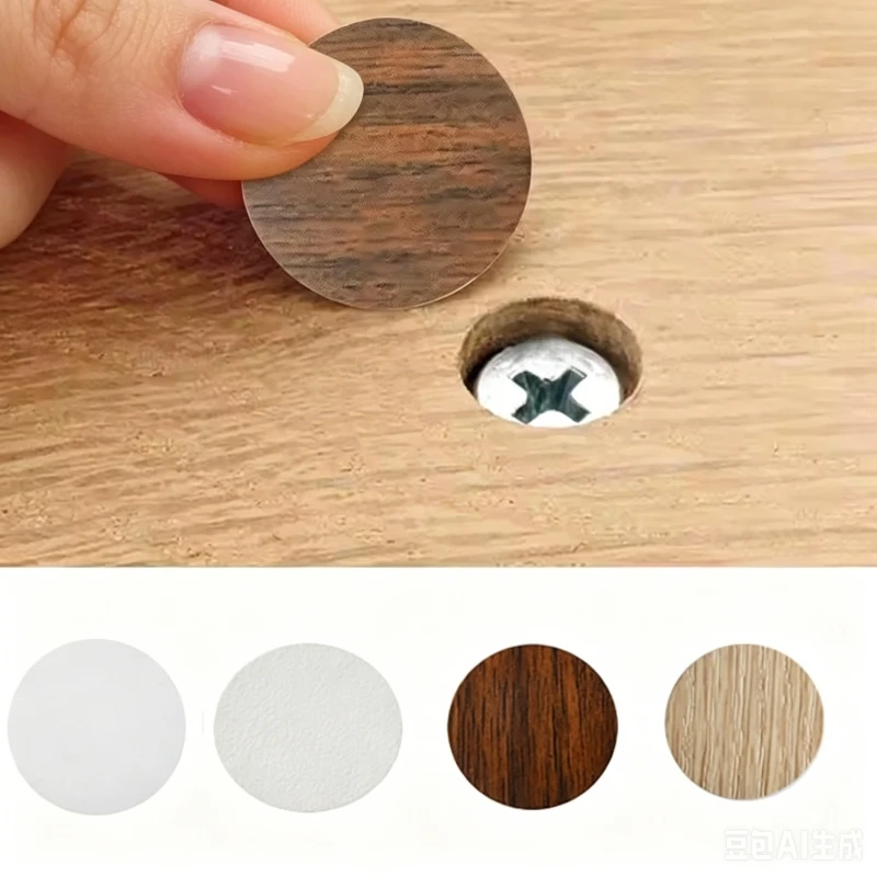 54 Stück/Set Schraubenloch-Abdeckaufkleber Selbstklebende Holzmöbelkappen für Schreibtisch, Schrank, Schublade, Holzhandwerk, Ornament – Detail 1