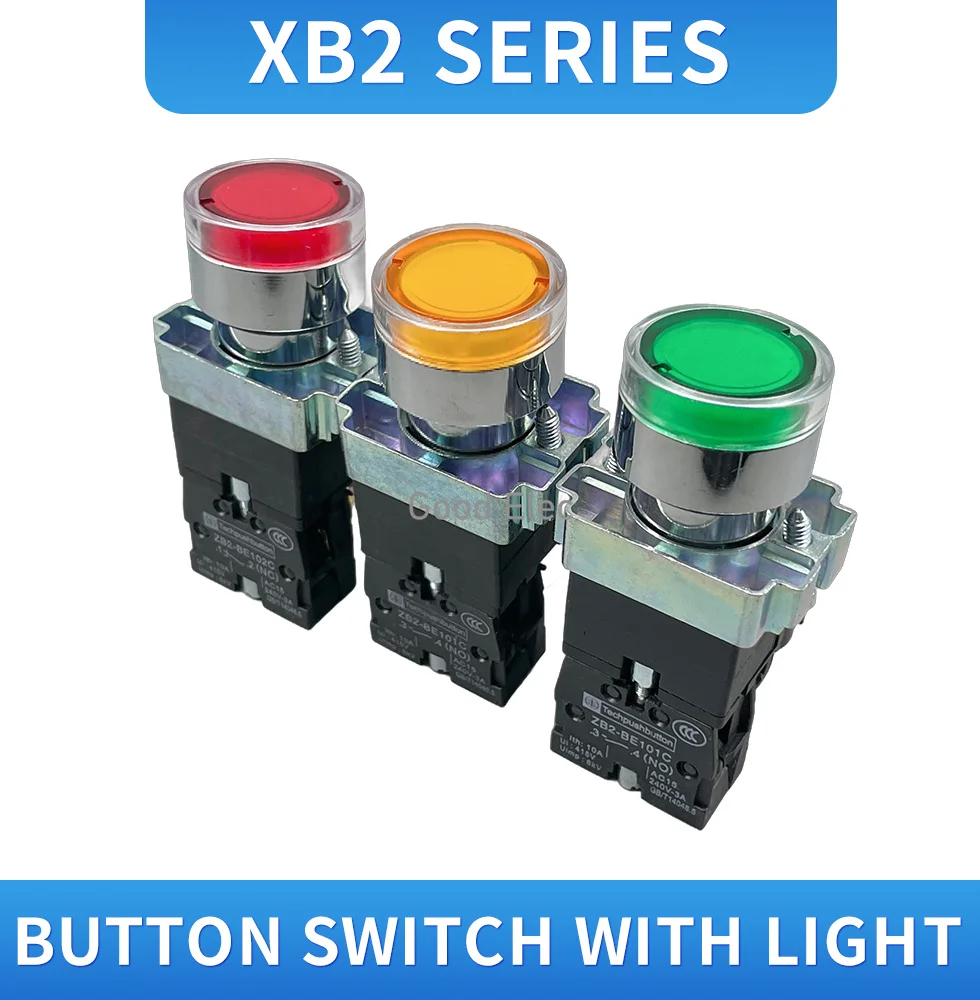 Flat head button switch XB2-BW31M1C AC220V ZB2-BE101C with light,one normally open and one normally closed