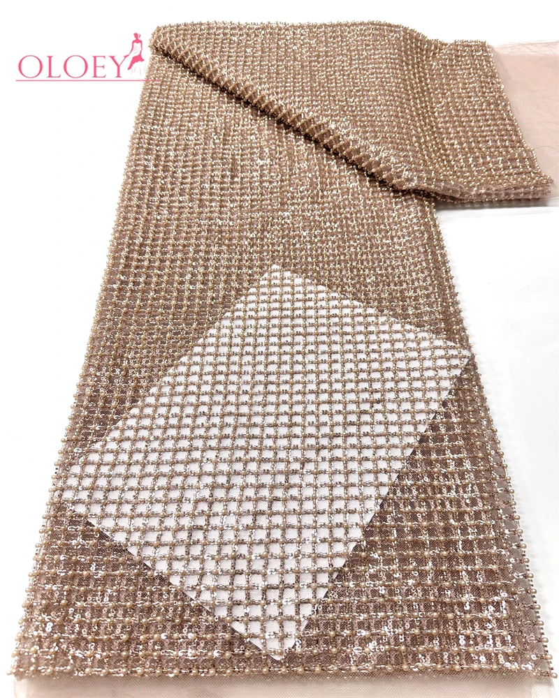 

African Beaded Tulle Lace Fabric for French Party Dress High-Quality Nigerian Sequin Mesh Wedding Material