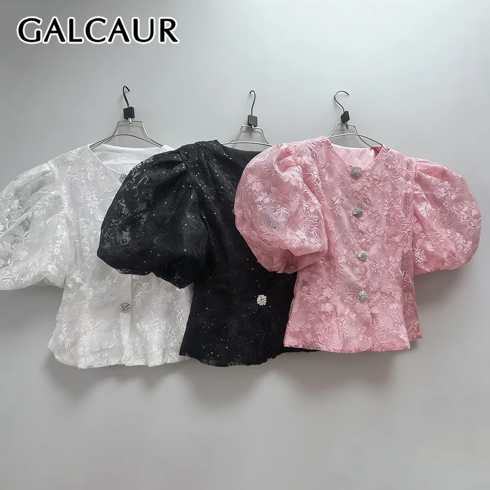 

Женская блузка GALCAUR с эффектом похудения, сшитая из разных тканей, на одной пуговице, с круглым вырезом, короткими рукавами, в стиле пэчворк, сетчатая, элегантный топ, новинка