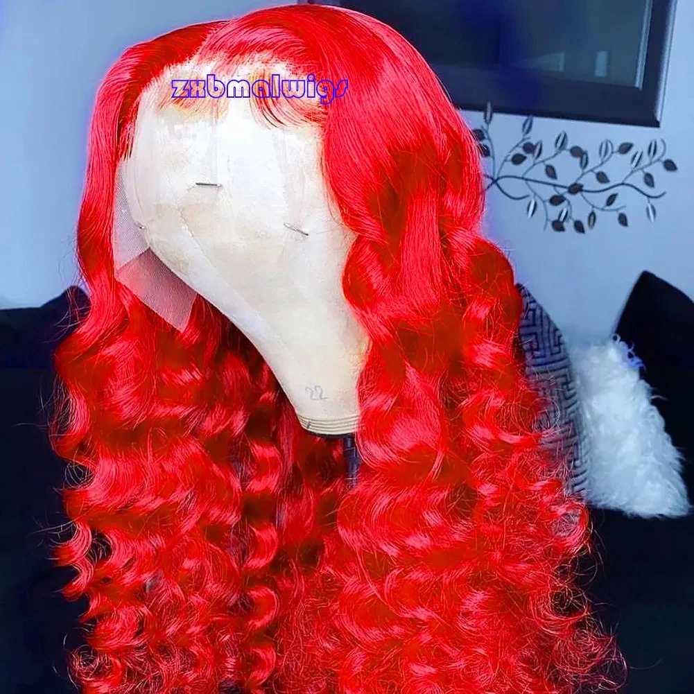 Synthetic Hair Red Color Loose Curly Glueless 13X4 Lace Front Wig For Women Preplucked Heat Temperature Fiber Daily Cosplay