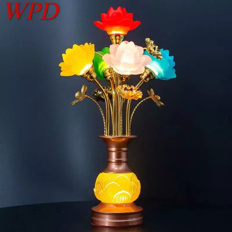 

WPD Colored LED Lotus Table Lamp For Buddha Lamp Household Buddha Hall Lamp Glass Lamp Temple Worship Buddha Front Lamp