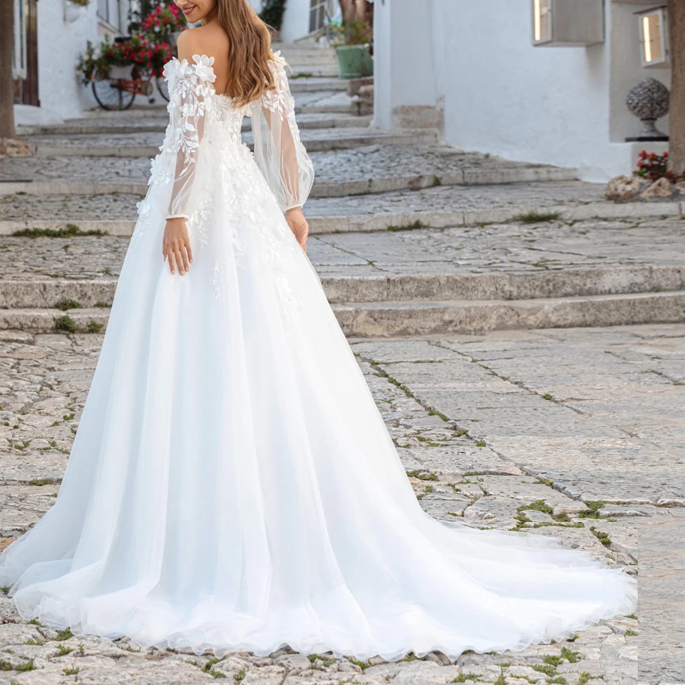 Customized Rustic Sweetheart A Line Wedding Dress for Bridal Detachable Lantern Sleeve Bride Gown with Lace Garden vestidos de