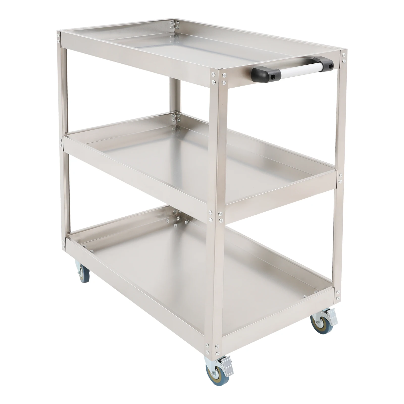 Serveerwagen 3-laags 4-wielremmen Utility Cart Opbergwagen Mobiele winkelwagen Stevig Duurzaam voor magazijnwerkplaatsvervoer