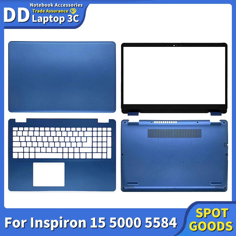 

New Laptop LCD Back Cover Front Bezel Hinges Palmrest Bottom Case Original For Dell Inspiron 15 5000 5584 0227VH 0G6JGN Blue