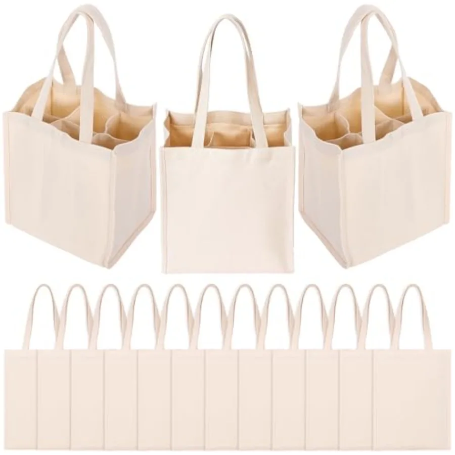 

Многоразовая сумка-переноска для вина с разделителем, из холщовой ткани, моющаяся, портативная, прочная сумка для переноски бутылок, для продуктов и бутылок.