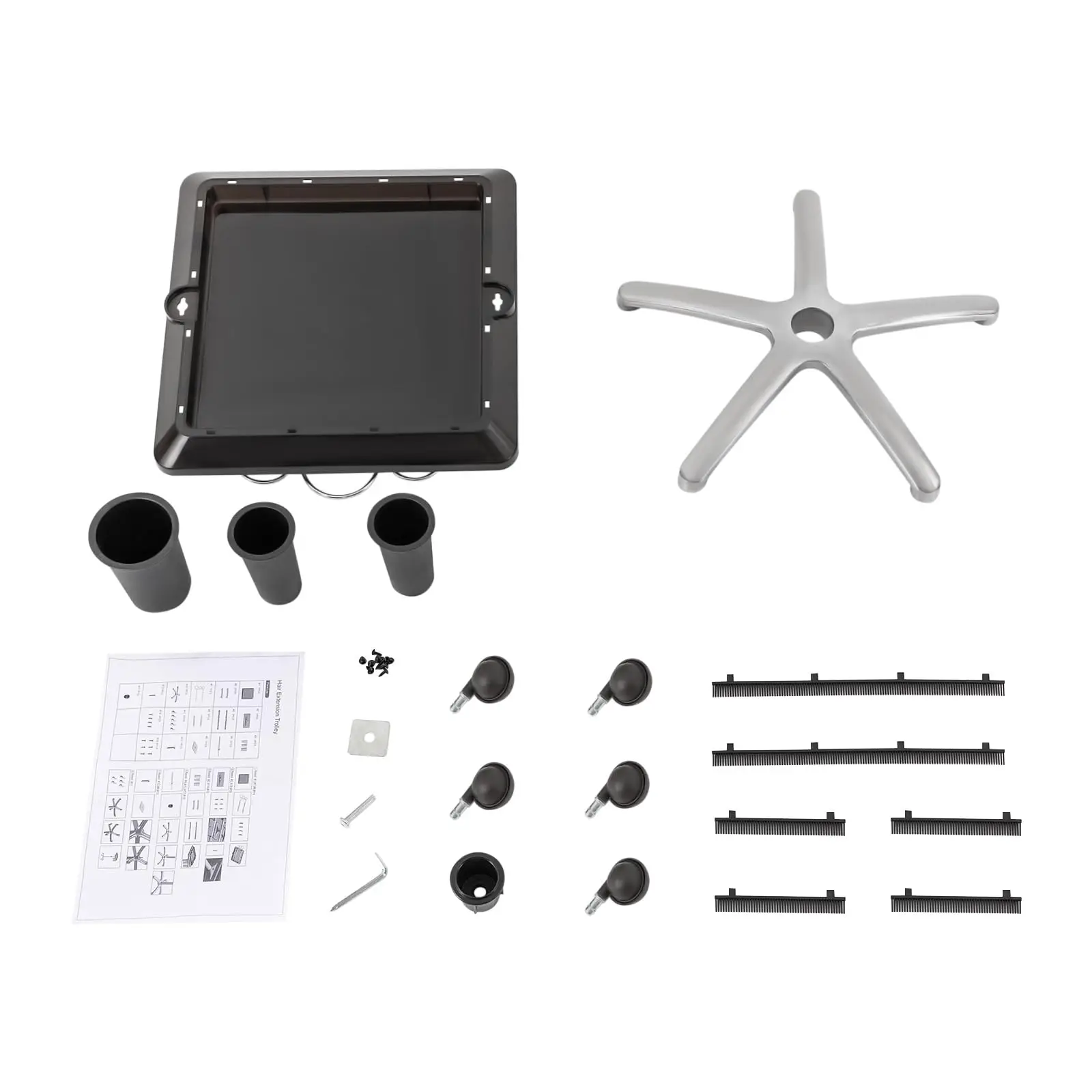 Rolling Salon Tray Cart Height Adjustable 27.6-43.3inch, Tray on Wheels, Hair Salon Wig Holder Removable Hair Extension Tool Tro