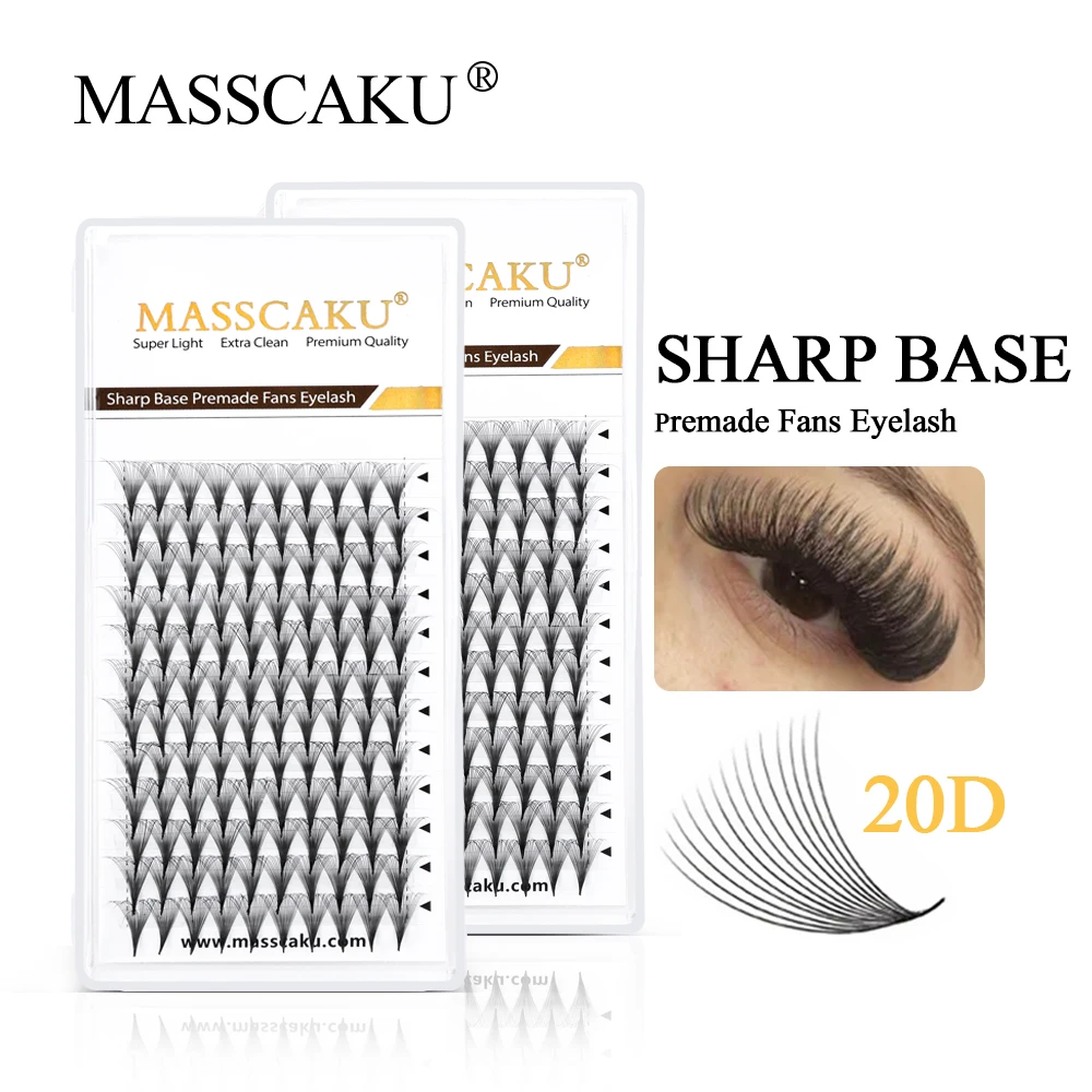 

MASSCAKU Pre Fanned Sharp Base Wispy Eyelashes Thin Pointy Russian Volume V Shape Hybrid Fans lashes Individual Faux Mink Makeup