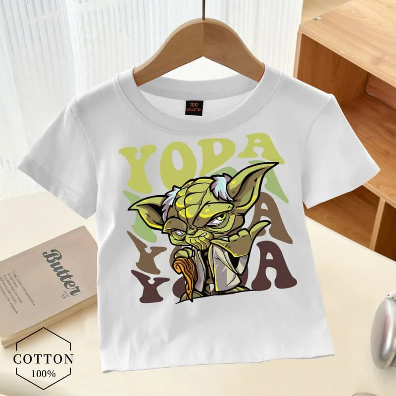

2025 Summer Disney Boys Yoda T Shirt Girls Kids Children Tops Tshirt Short Sleeves Baby Clothes Print Cartoon Tee Child Clothing