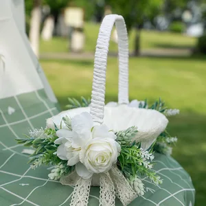 Elegante Cestas De Flores Artificiais para Meninas, Portador Do Anel, Pétalas De Travesseiro De Armazenamento, Festa De Casamento, Decorações DIY 8 principais vendas cesta de petalas de casamento - №2