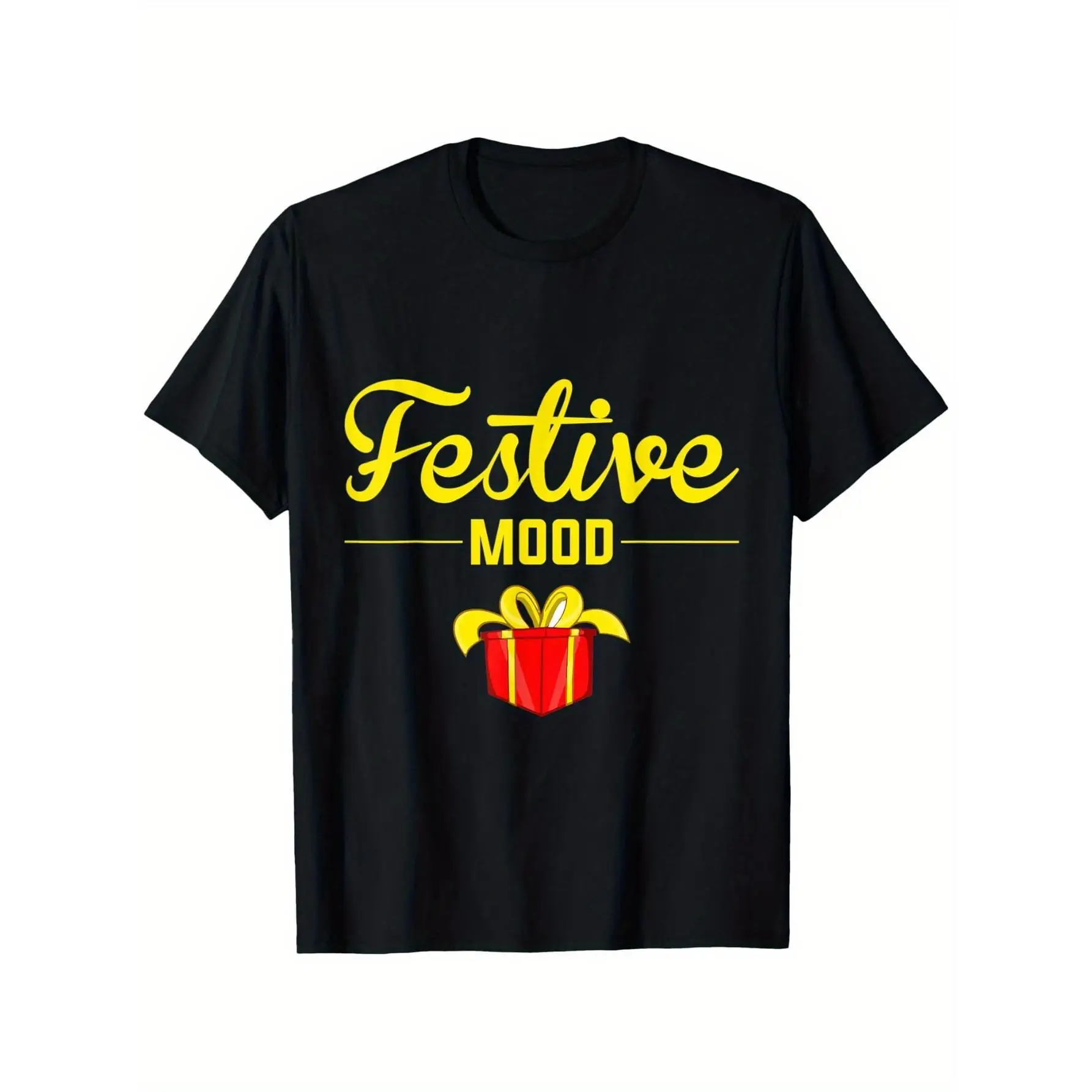 

Unisex Festive T-shirt, "Festive Mood" Graphic Tee, Holiday Celebration Christmas Party Gift Box Casual Top